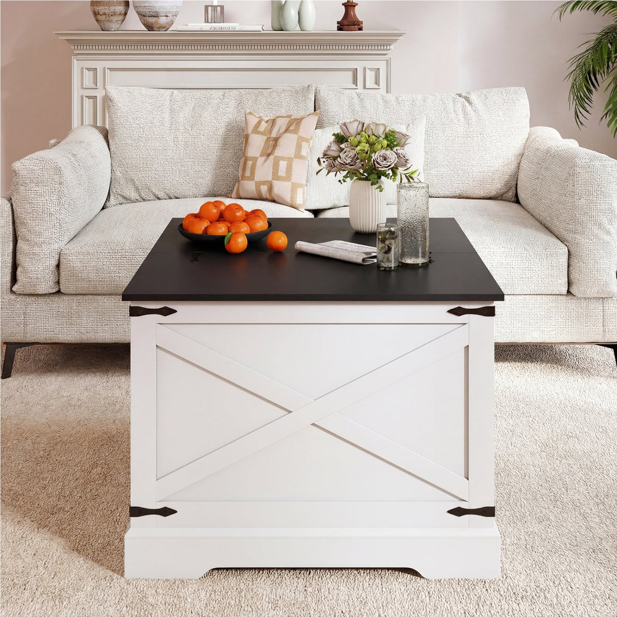 Farmhouse Lift Top Coffee Table with Hidden Storage Compartment-Black-Coffee Tables-DECOROLALA
