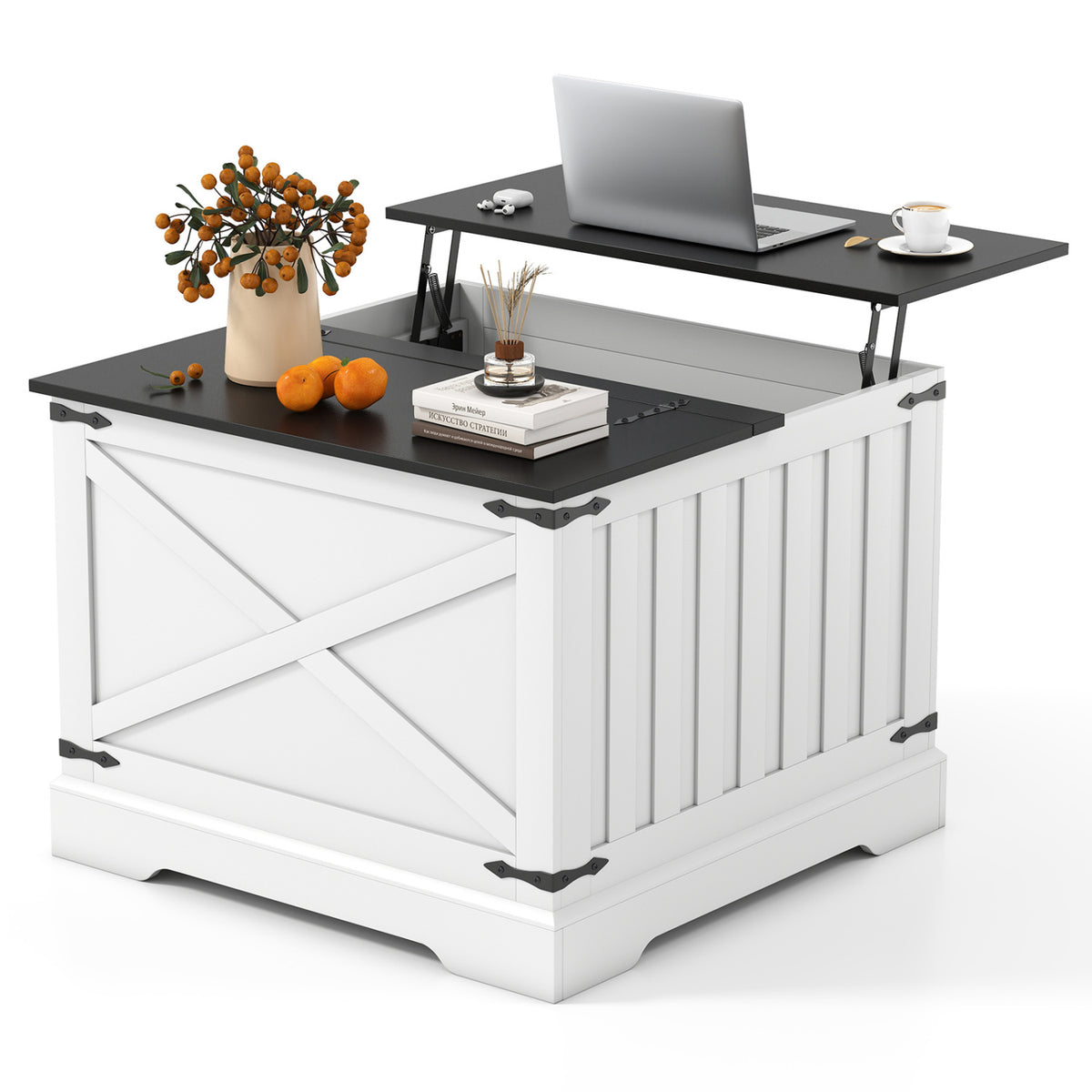 Farmhouse Lift Top Coffee Table with Hidden Storage Compartment-Black-Coffee Tables-DECOROLALA