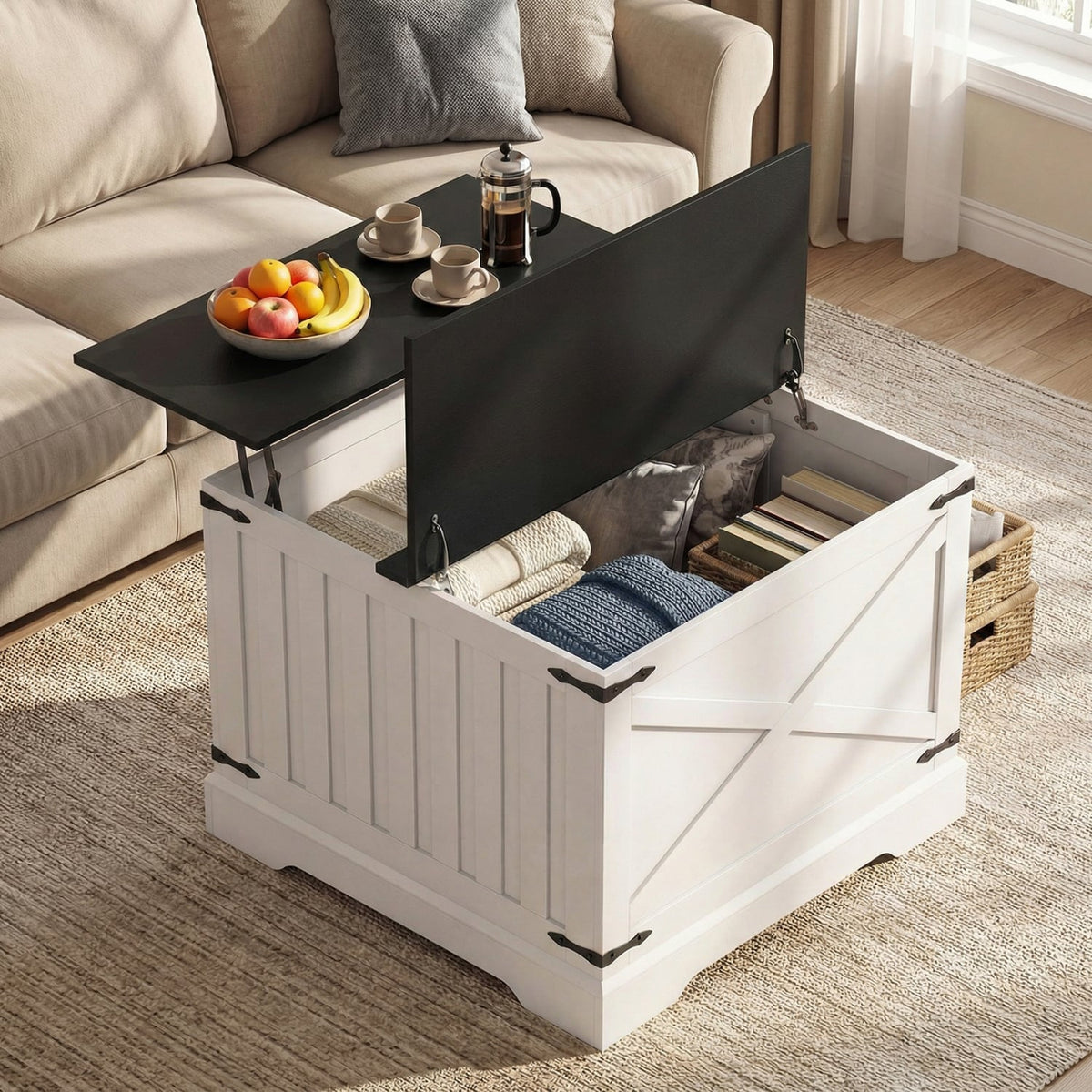 Farmhouse Lift Top Coffee Table with Hidden Storage Compartment-Black-Coffee Tables-DECOROLALA