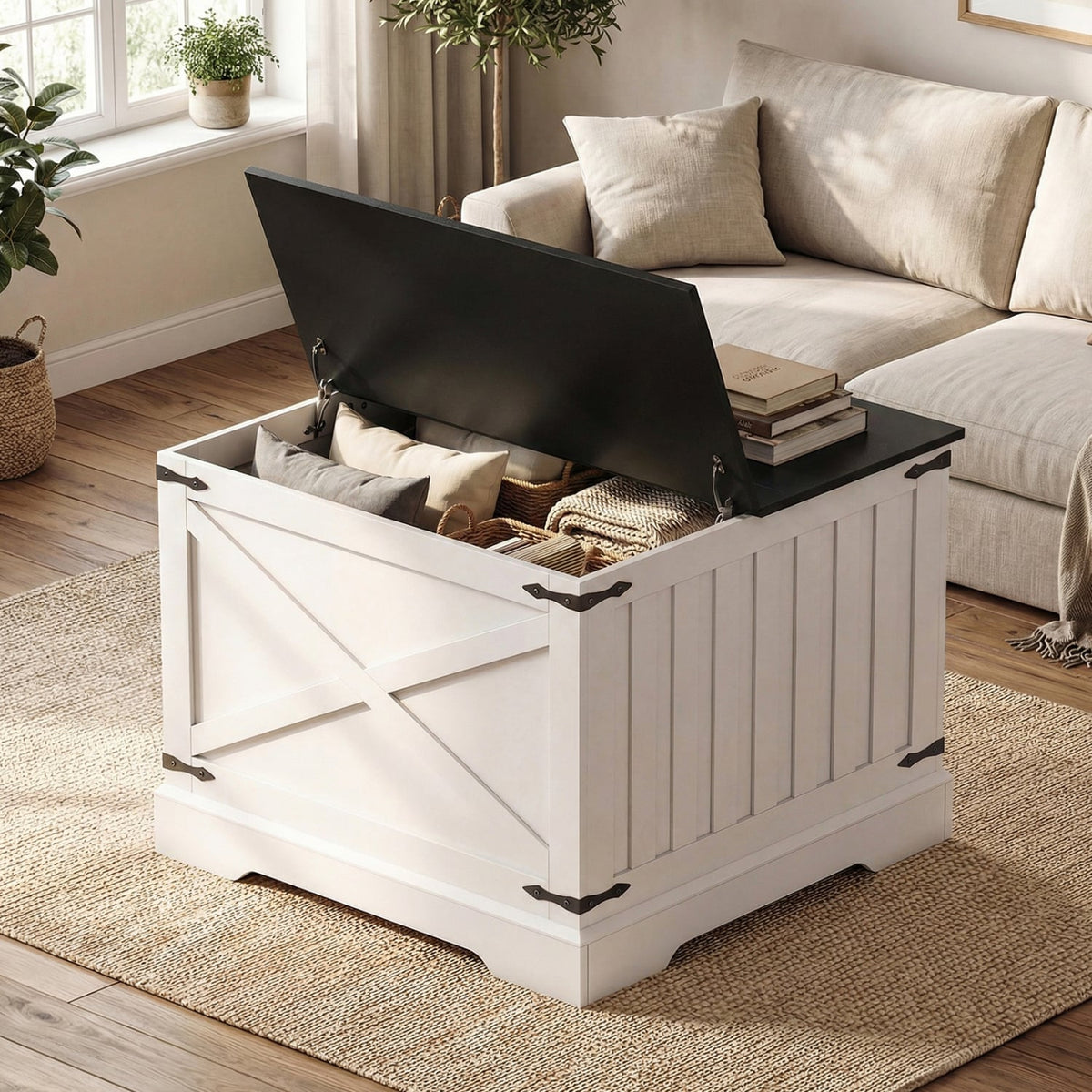 Farmhouse Lift Top Coffee Table with Hidden Storage Compartment-Black-Coffee Tables-DECOROLALA
