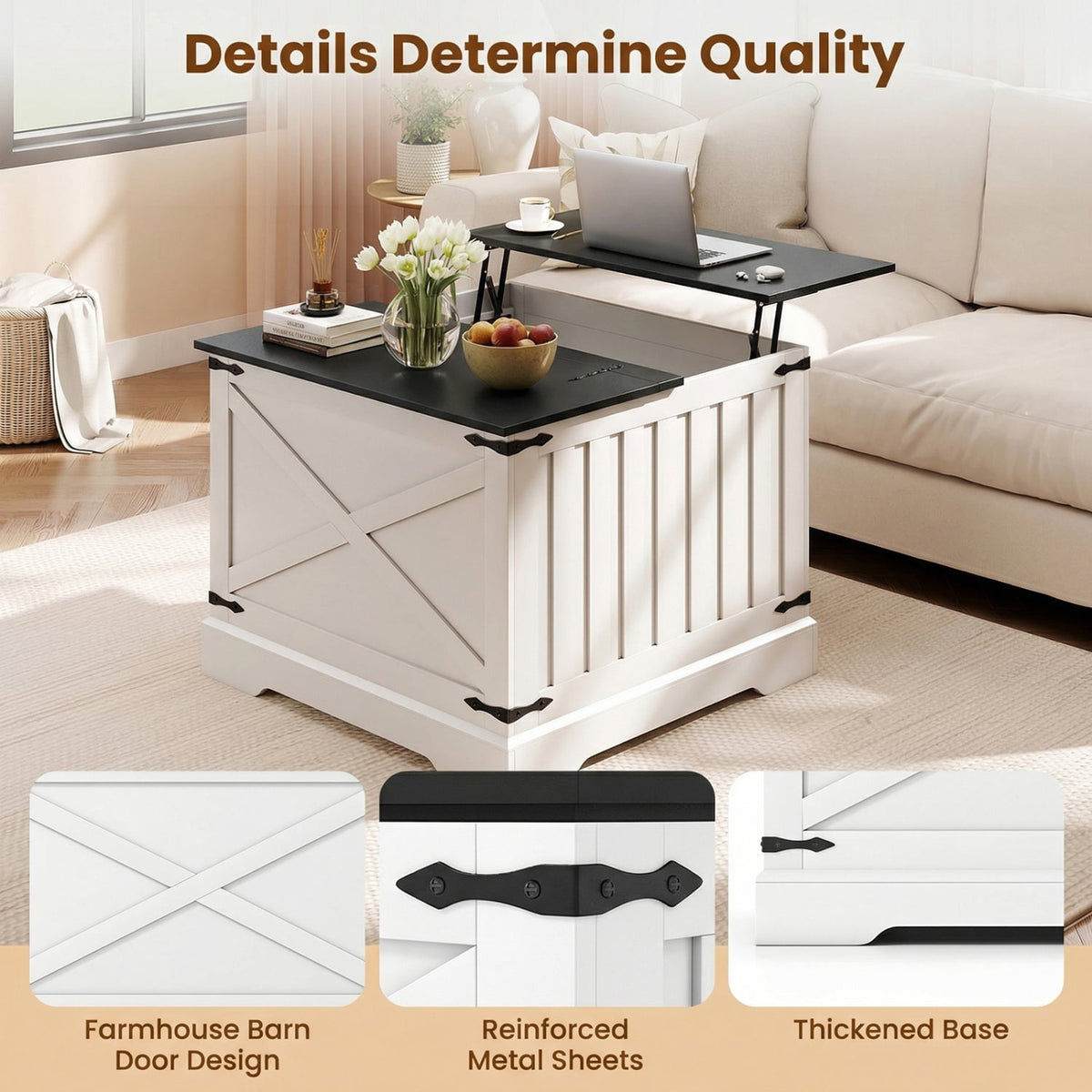 Farmhouse Lift Top Coffee Table with Hidden Storage Compartment-Black-Coffee Tables-DECOROLALA