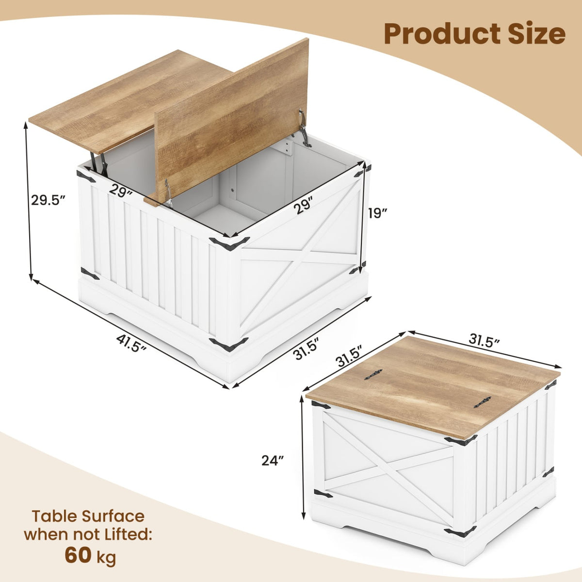 Farmhouse Lift Top Coffee Table with Hidden Storage Compartment-Brown-Coffee Tables-DECOROLALA