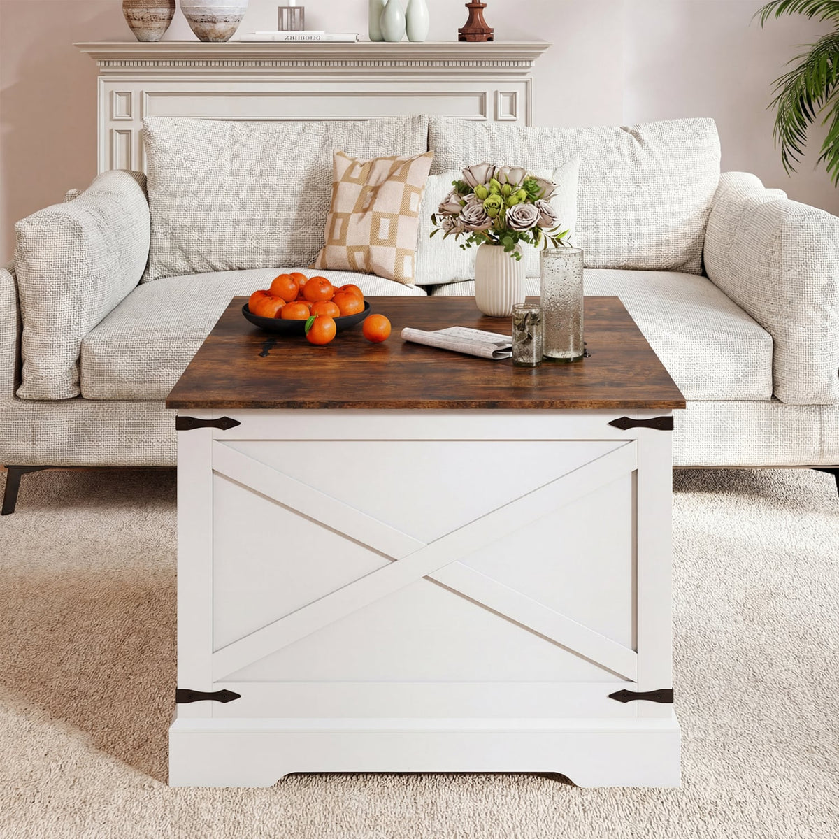 Farmhouse Lift Top Coffee Table with Hidden Storage Compartment-Rustic Brown-Coffee Tables-DECOROLALA