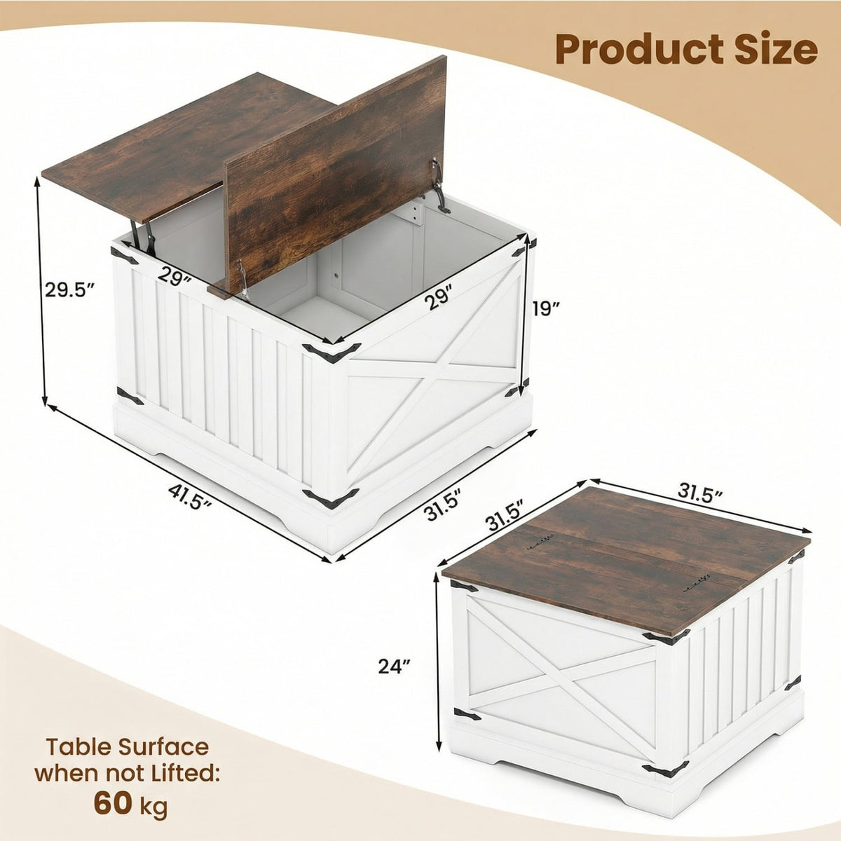 Farmhouse Lift Top Coffee Table with Hidden Storage Compartment-Rustic Brown-Coffee Tables-DECOROLALA