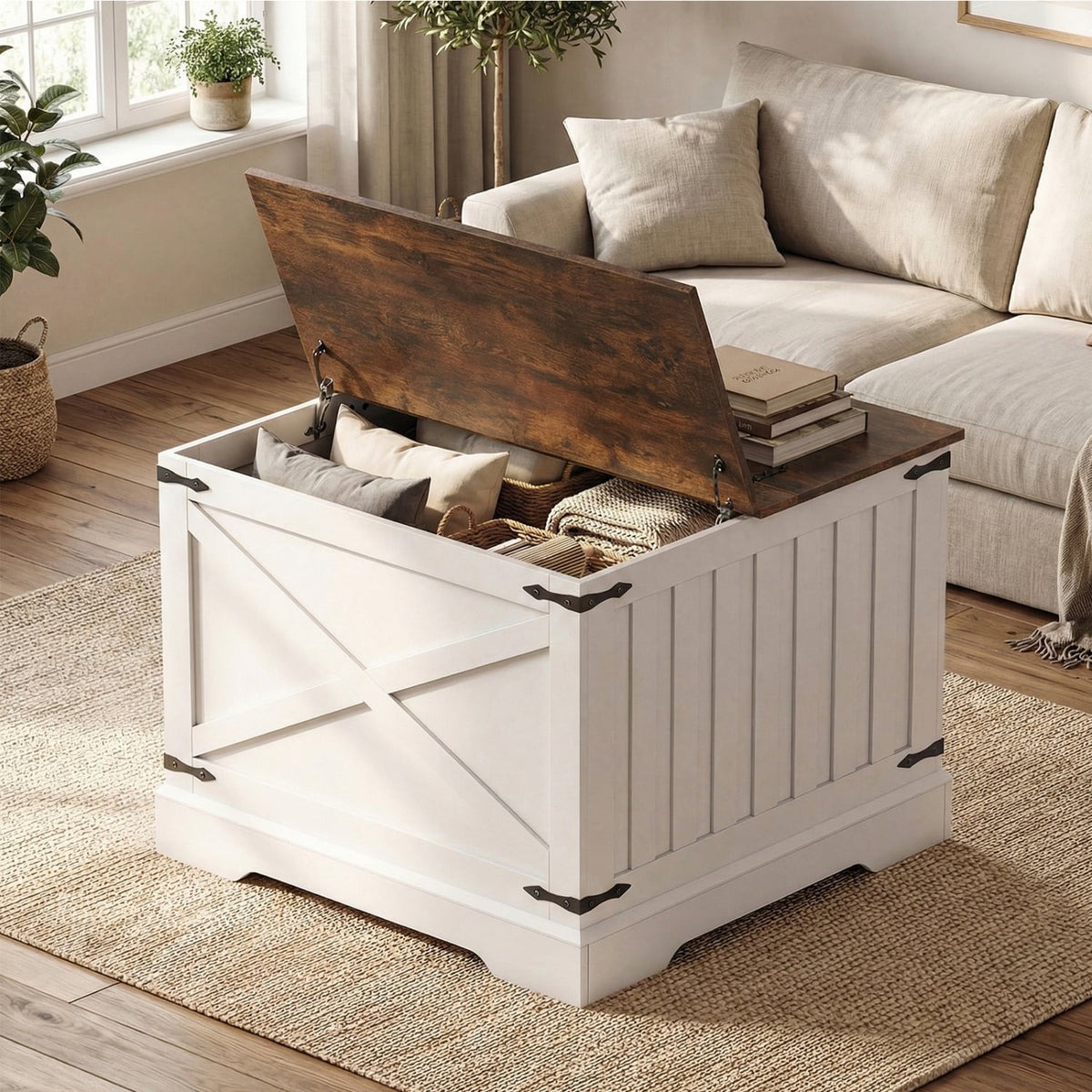 Farmhouse Lift Top Coffee Table with Hidden Storage Compartment-Rustic Brown-Coffee Tables-DECOROLALA