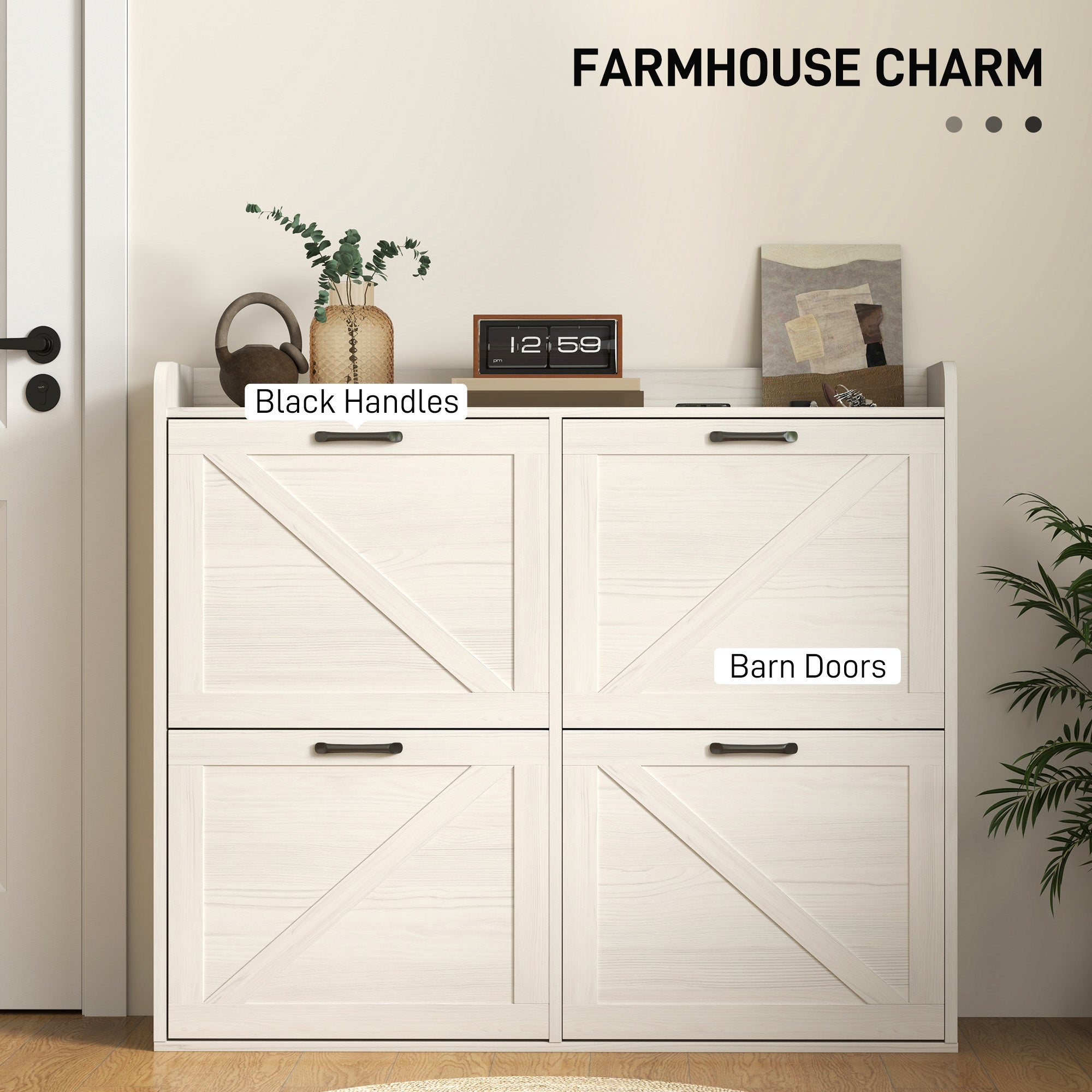 Farmhouse Narrow Shoe Cabinet - 16 Pair White Oak-DECOROLALA