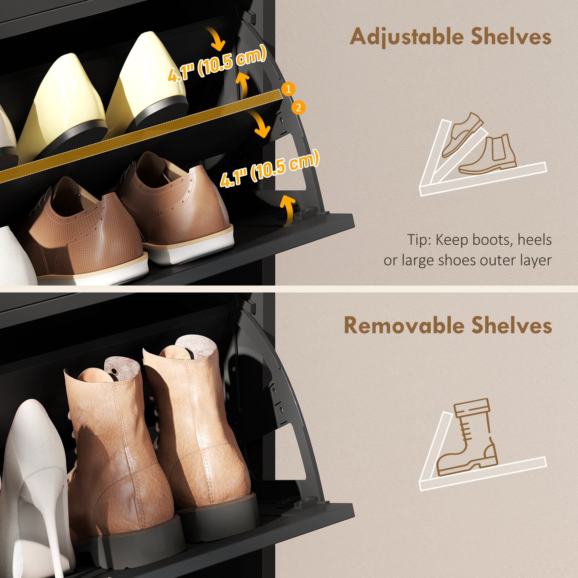 Farmhouse Narrow Shoe Cabinet - 2 Flip Drawers Black-DECOROLALA