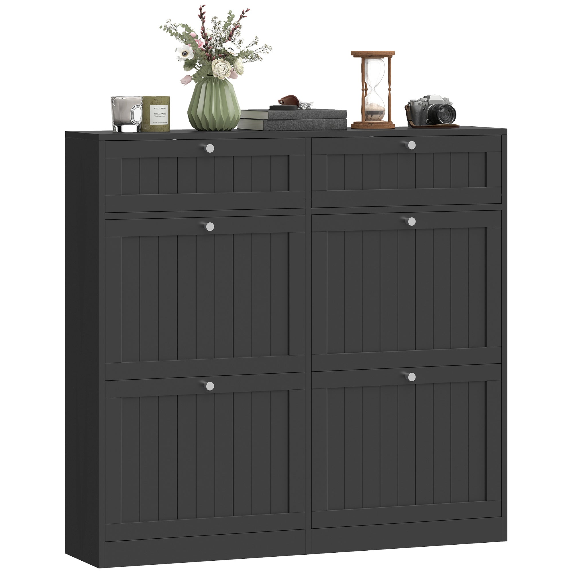 Farmhouse Narrow Shoe Cabinet - 2 Flip Drawers Black-DECOROLALA