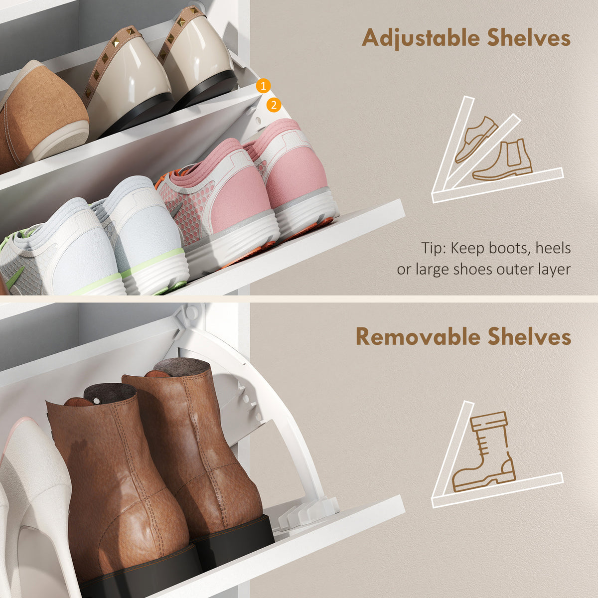 Farmhouse Narrow Shoe Cabinet - 2 Flip Drawers, White 31.5" W-Home Furnishings > Storage & Organization > Shoe Storage Cabinets & Racks-DECOROLALA