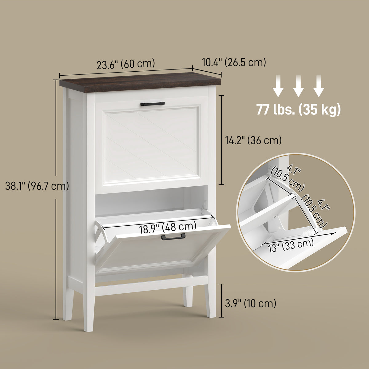 Farmhouse Narrow Shoe Cabinet - 2 Flip Drawers White-Home Furnishings > Storage & Organization > Shoe Storage Cabinets & Racks-DECOROLALA