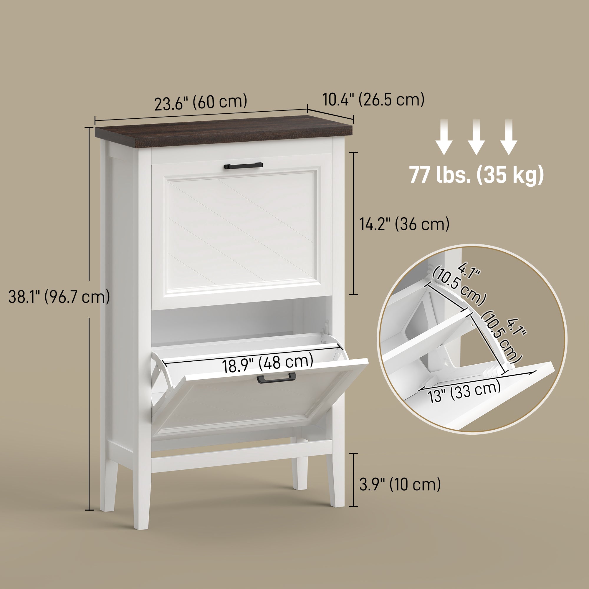 Farmhouse Narrow Shoe Cabinet - 2 Flip Drawers White-Home Furnishings > Storage & Organization > Shoe Storage Cabinets & Racks-DECOROLALA