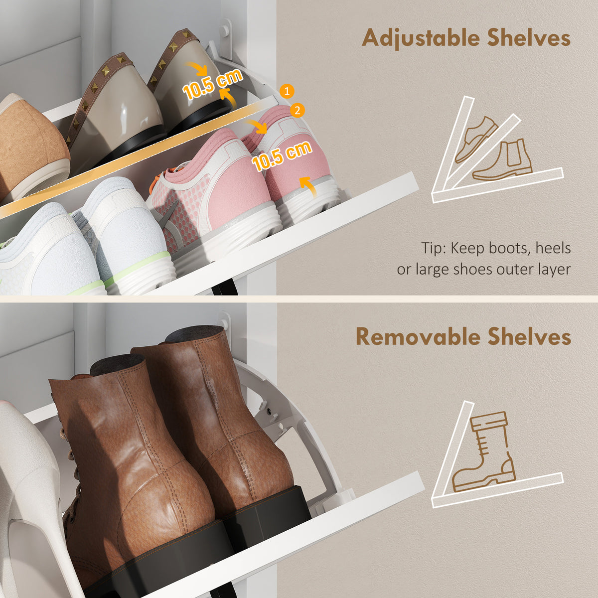 Farmhouse Narrow Shoe Cabinet - 2 Flip Drawers White-Home Furnishings > Storage & Organization > Shoe Storage Cabinets & Racks-DECOROLALA