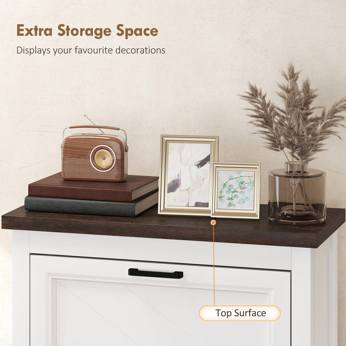 Farmhouse Narrow Shoe Cabinet - 2 Flip Drawers White-Home Furnishings > Storage & Organization > Shoe Storage Cabinets & Racks-DECOROLALA