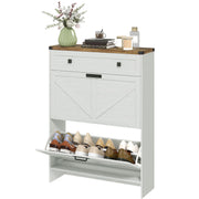 Farmhouse Narrow Shoe Cabinet - 2 Flip Drawers White-Home Furnishings > Storage & Organization > Shoe Storage Cabinets & Racks-DECOROLALA