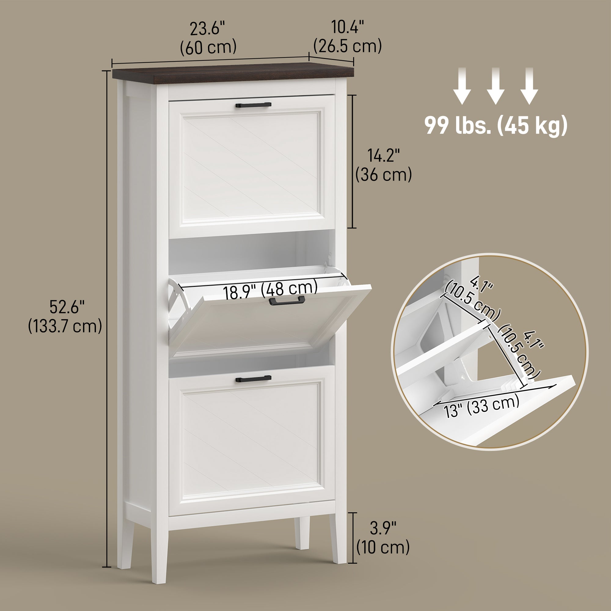 Farmhouse Narrow Shoe Cabinet - 3 Flip Drawers White-Home Furnishings > Storage & Organization > Shoe Storage Cabinets & Racks-DECOROLALA