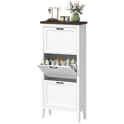 Farmhouse Narrow Shoe Cabinet - 3 Flip Drawers White-Home Furnishings > Storage & Organization > Shoe Storage Cabinets & Racks-DECOROLALA