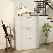 Farmhouse Narrow Shoe Cabinet - 3 Flip Drawers White Oak-Shoe Storage Cabinets-DECOROLALA