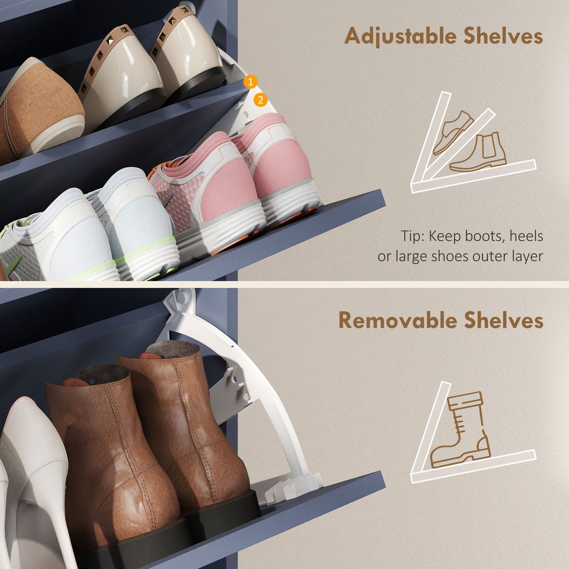 Farmhouse Narrow Shoe Cabinet - 4 Flip Drawers, Blue 47" W-DECOROLALA