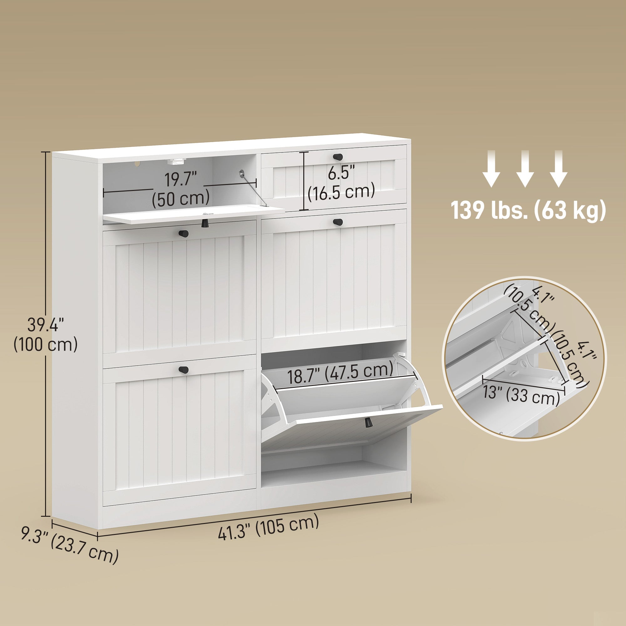 Farmhouse Narrow Shoe Cabinet with 2 Flip Drawers - White-DECOROLALA