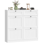 Farmhouse Narrow Shoe Cabinet with 2 Flip Drawers - White-DECOROLALA