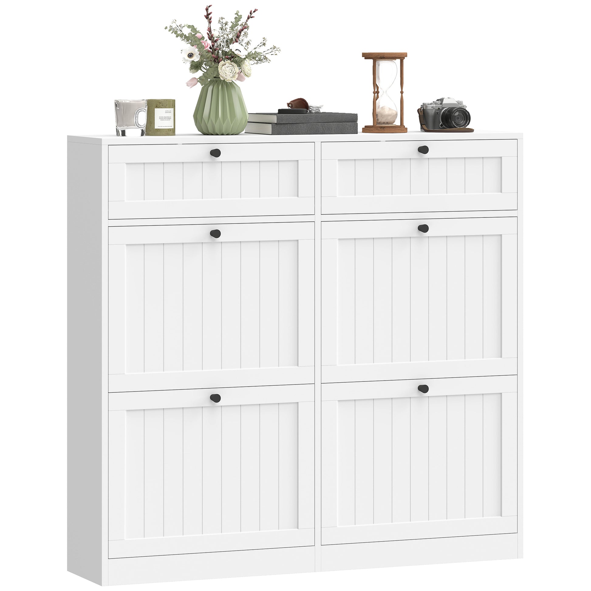 Farmhouse Narrow Shoe Cabinet with 2 Flip Drawers - White-DECOROLALA
