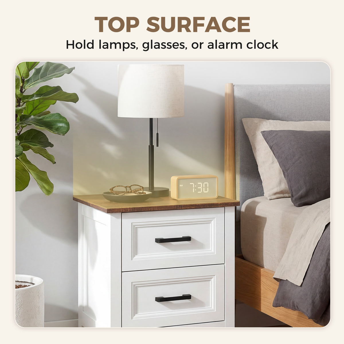 Farmhouse Nightstand Set of 2 - White with Wood-Effect Top-Home Furnishings > Bedroom Furniture > Bedside Tables-DECOROLALA