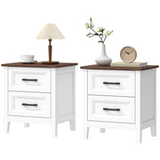 Farmhouse Nightstand Set of 2 - White with Wood-Effect Top-Home Furnishings > Bedroom Furniture > Bedside Tables-DECOROLALA