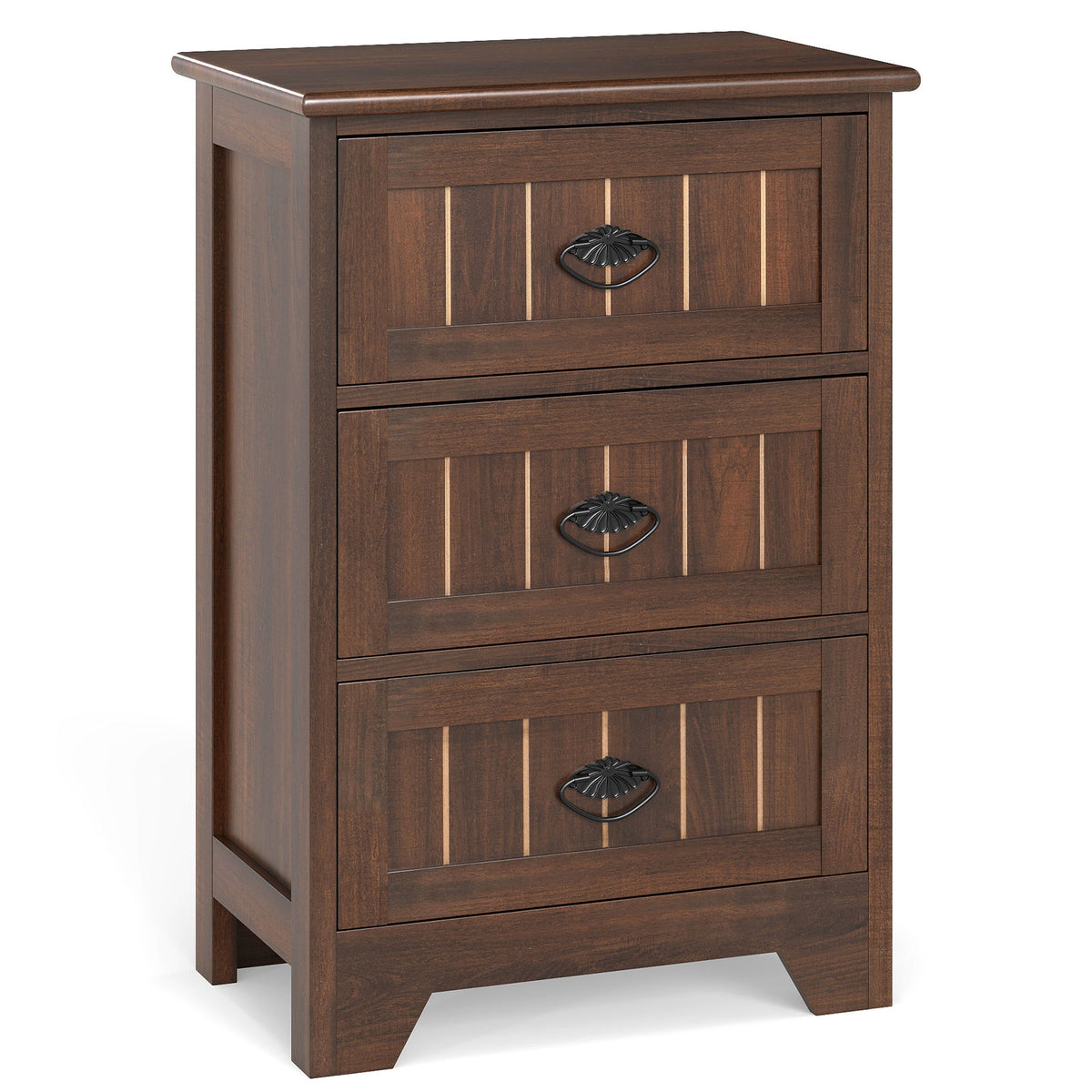 Farmhouse Nightstand with 3 Storage Drawers and Handles-Walnut-Nightstands-DECOROLALA