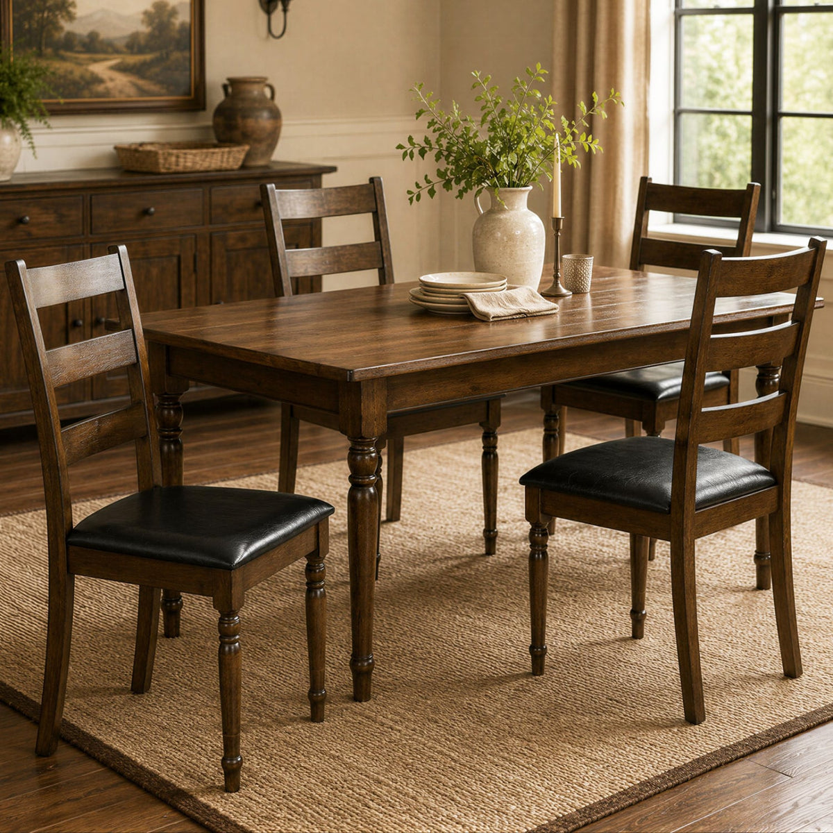 Farmhouse PU Leather Upholstered Dining Chairs Set of 4-Brown-Dining Chairs-DECOROLALA