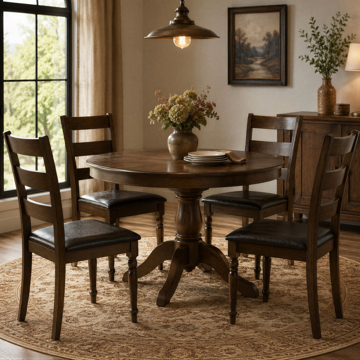 Farmhouse PU Leather Upholstered Dining Chairs Set of 4-Brown-Dining Chairs-DECOROLALA
