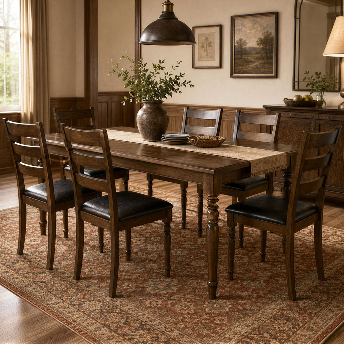 Farmhouse PU Leather Upholstered Dining Chairs Set of 4-Brown-Dining Chairs-DECOROLALA