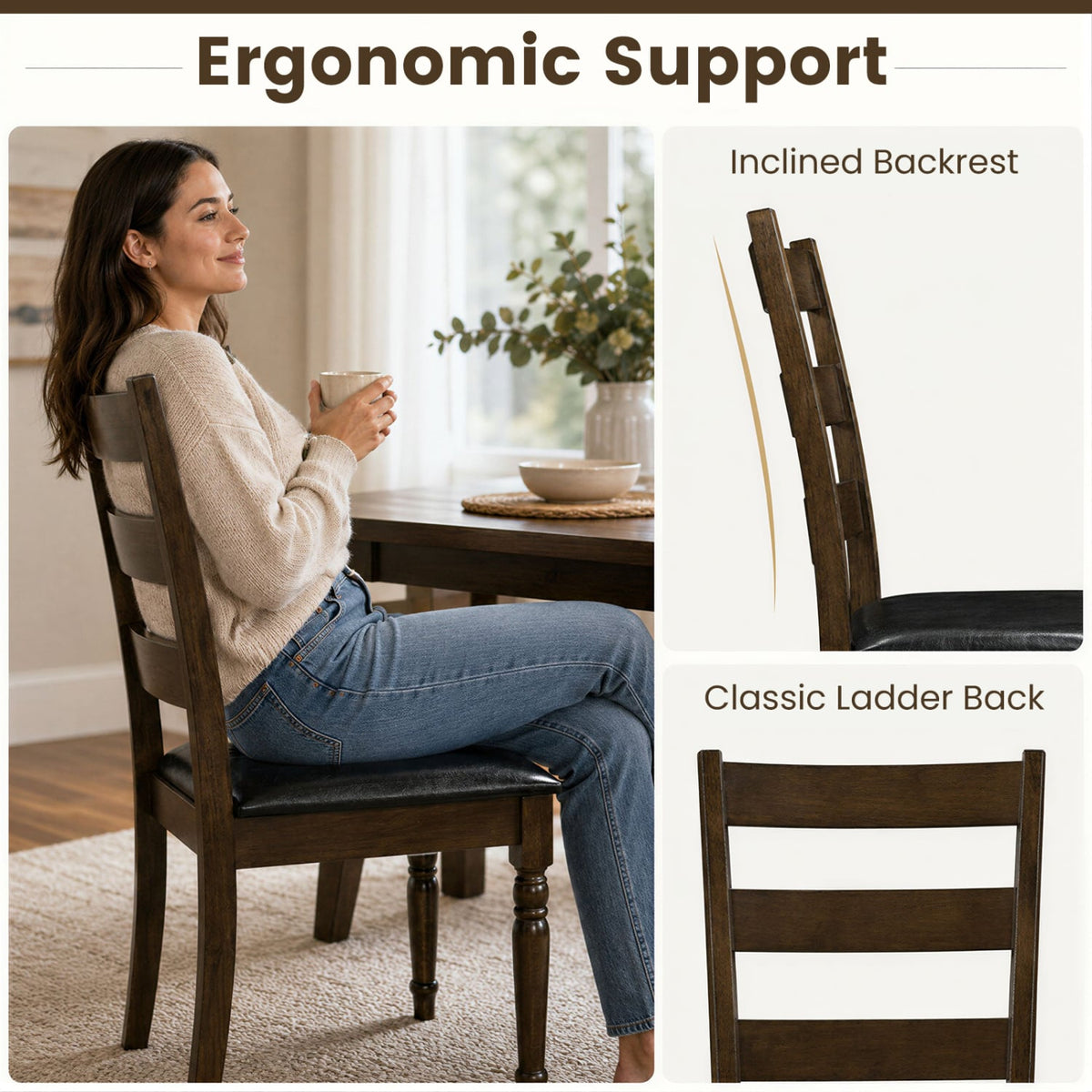 Farmhouse PU Leather Upholstered Dining Chairs Set of 4-Brown-Dining Chairs-DECOROLALA