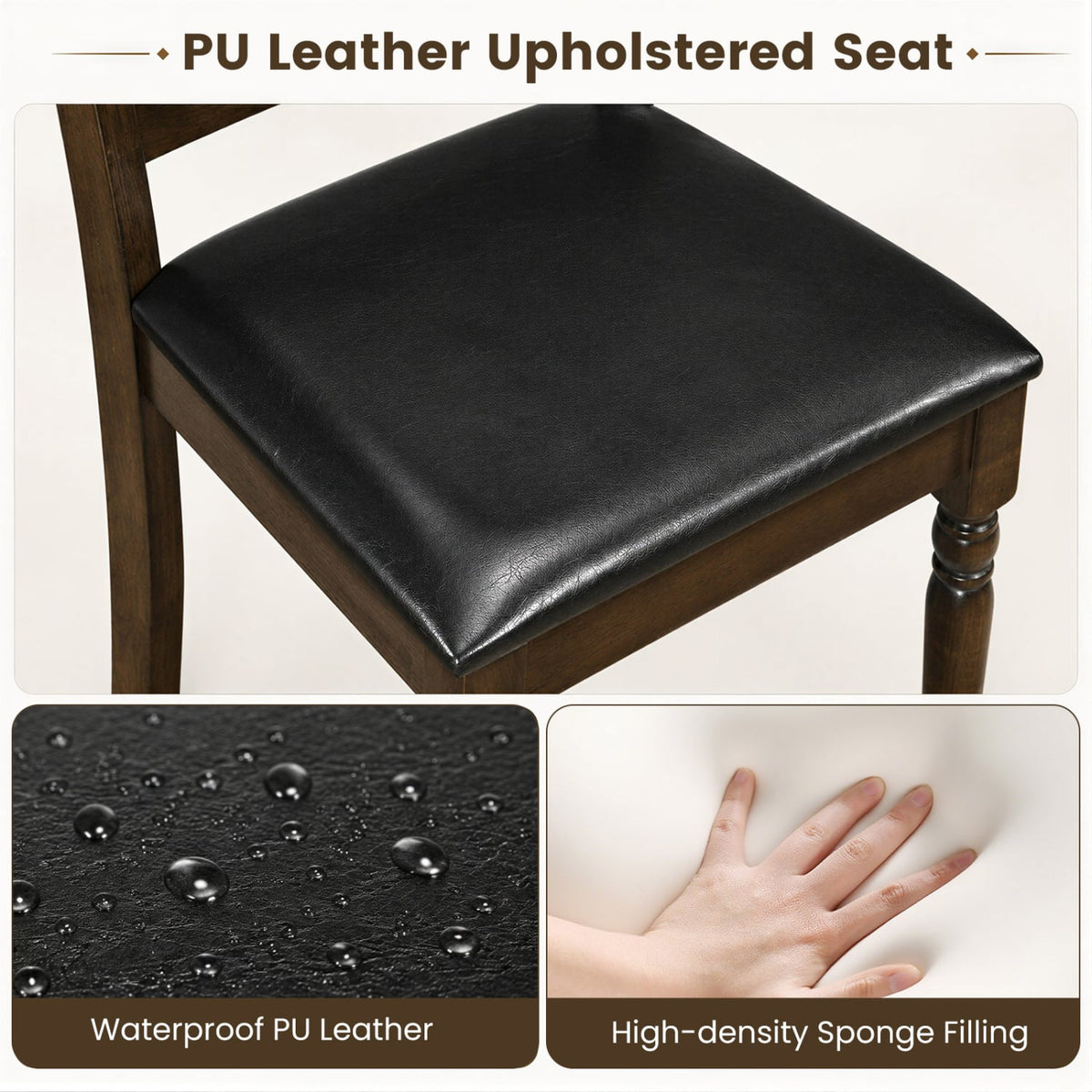 Farmhouse PU Leather Upholstered Dining Chairs Set of 4-Brown-Dining Chairs-DECOROLALA