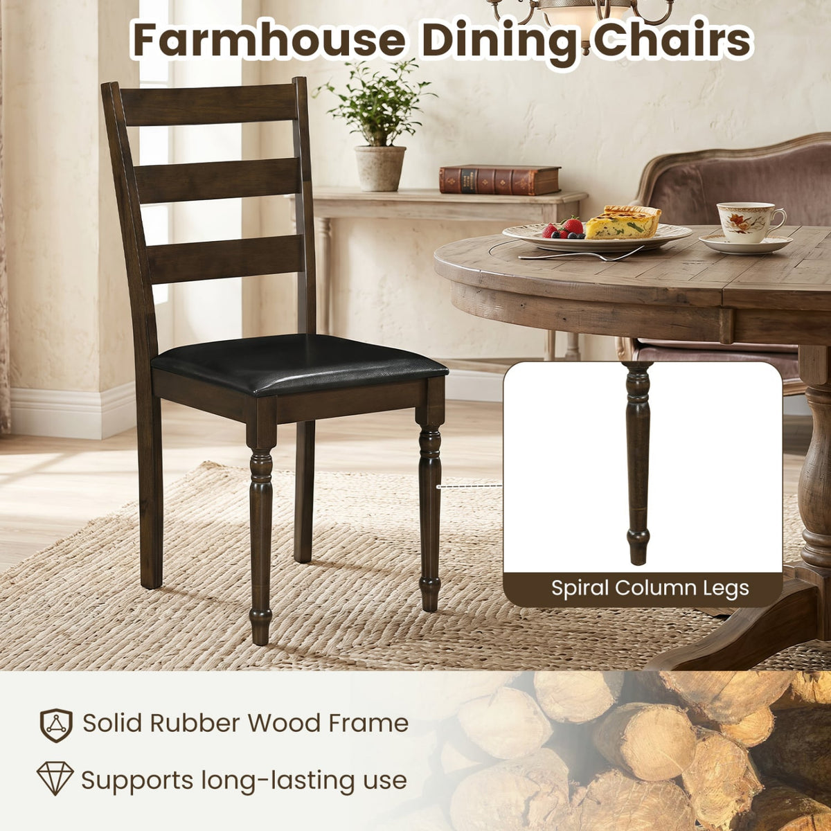 Farmhouse PU Leather Upholstered Dining Chairs Set of 4-Brown-Dining Chairs-DECOROLALA