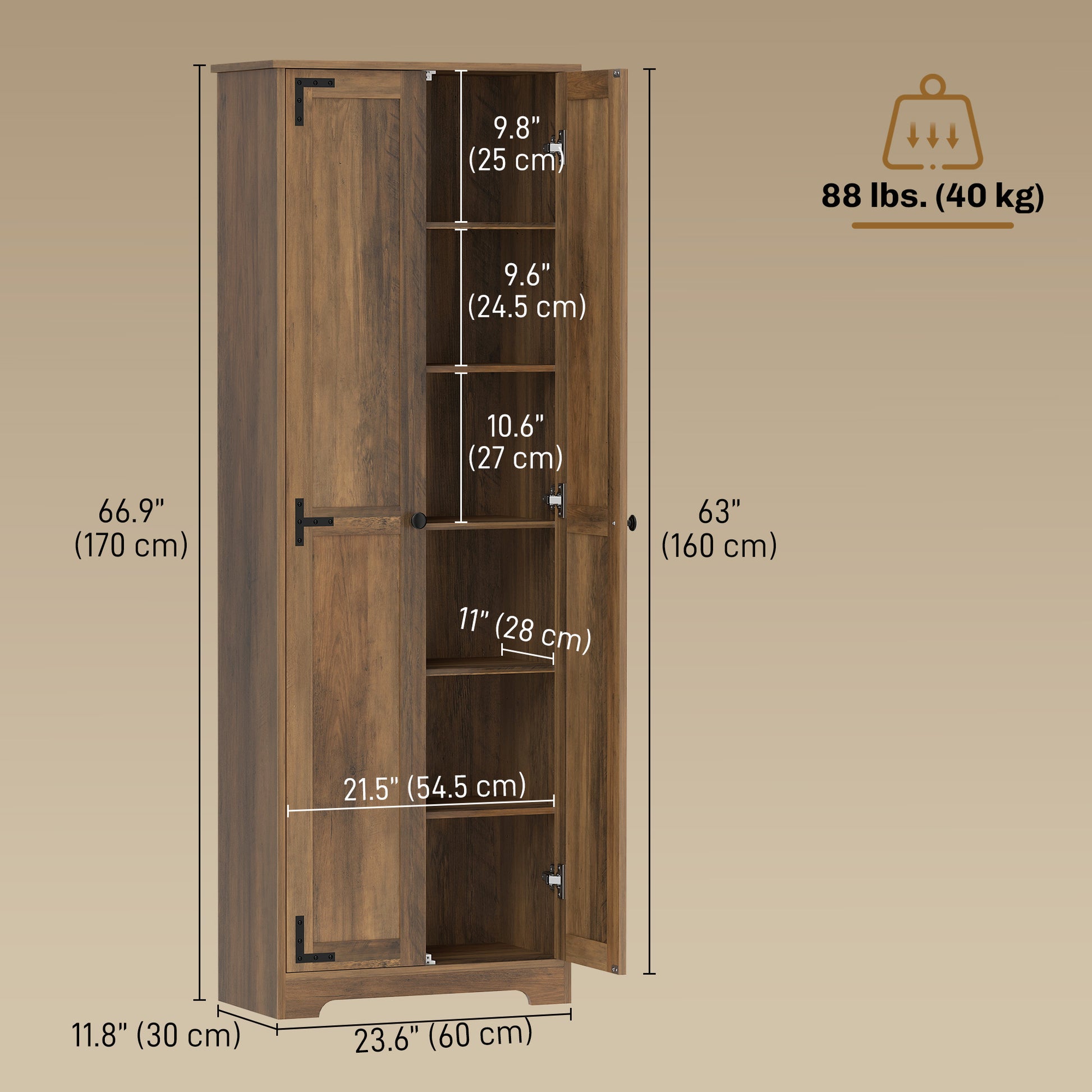 Farmhouse Pantry Cabinet 67" Brown 2-Door-DECOROLALA