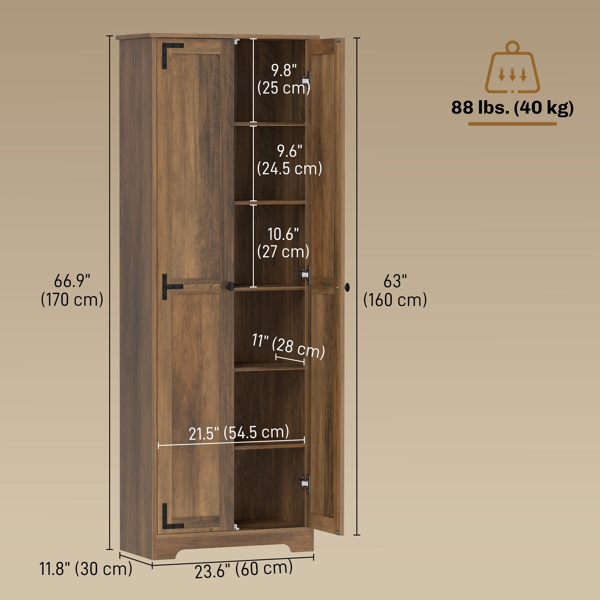 Farmhouse Pantry Cabinet 67" Brown 2-Door-DECOROLALA