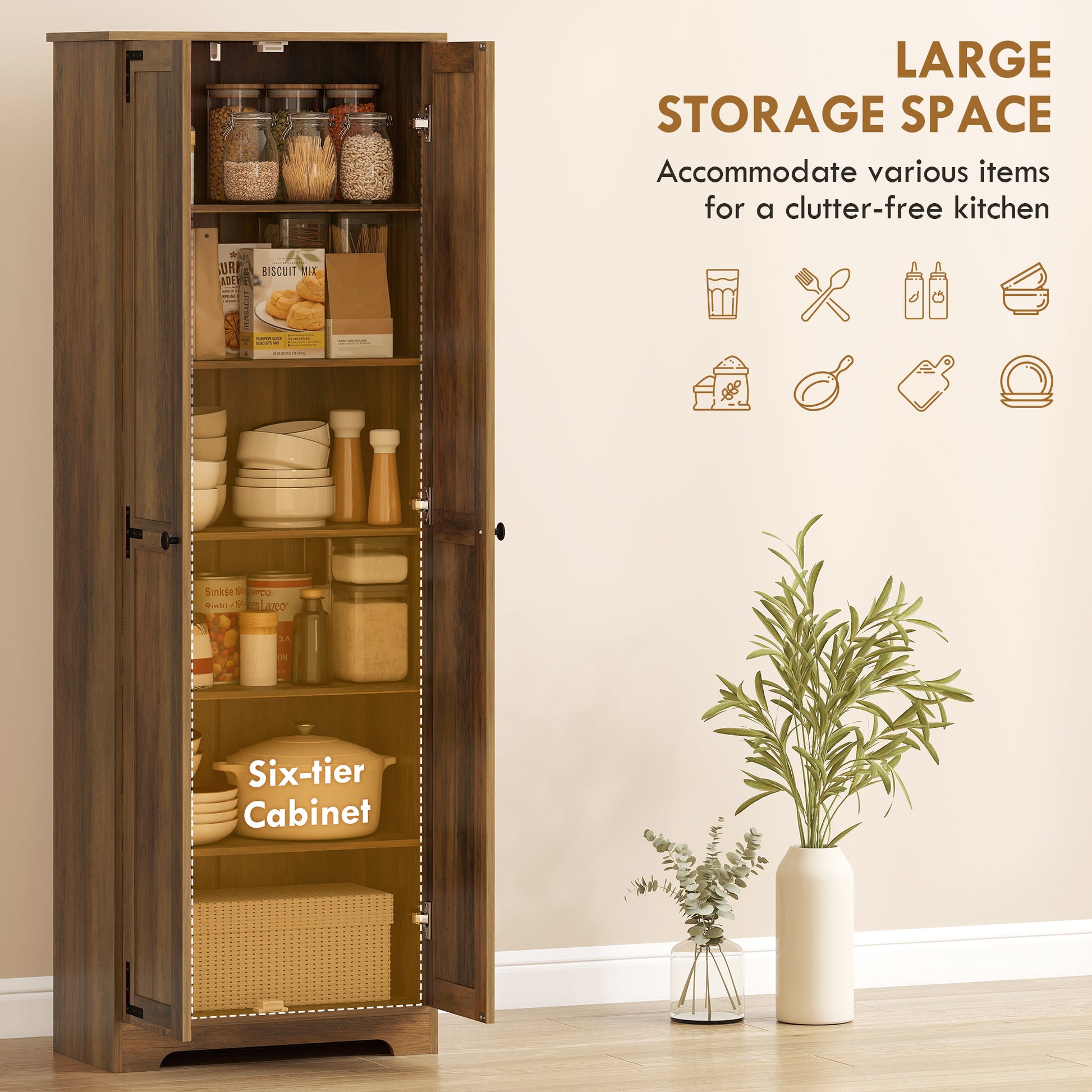 Farmhouse Pantry Cabinet 67" Brown 2-Door-DECOROLALA