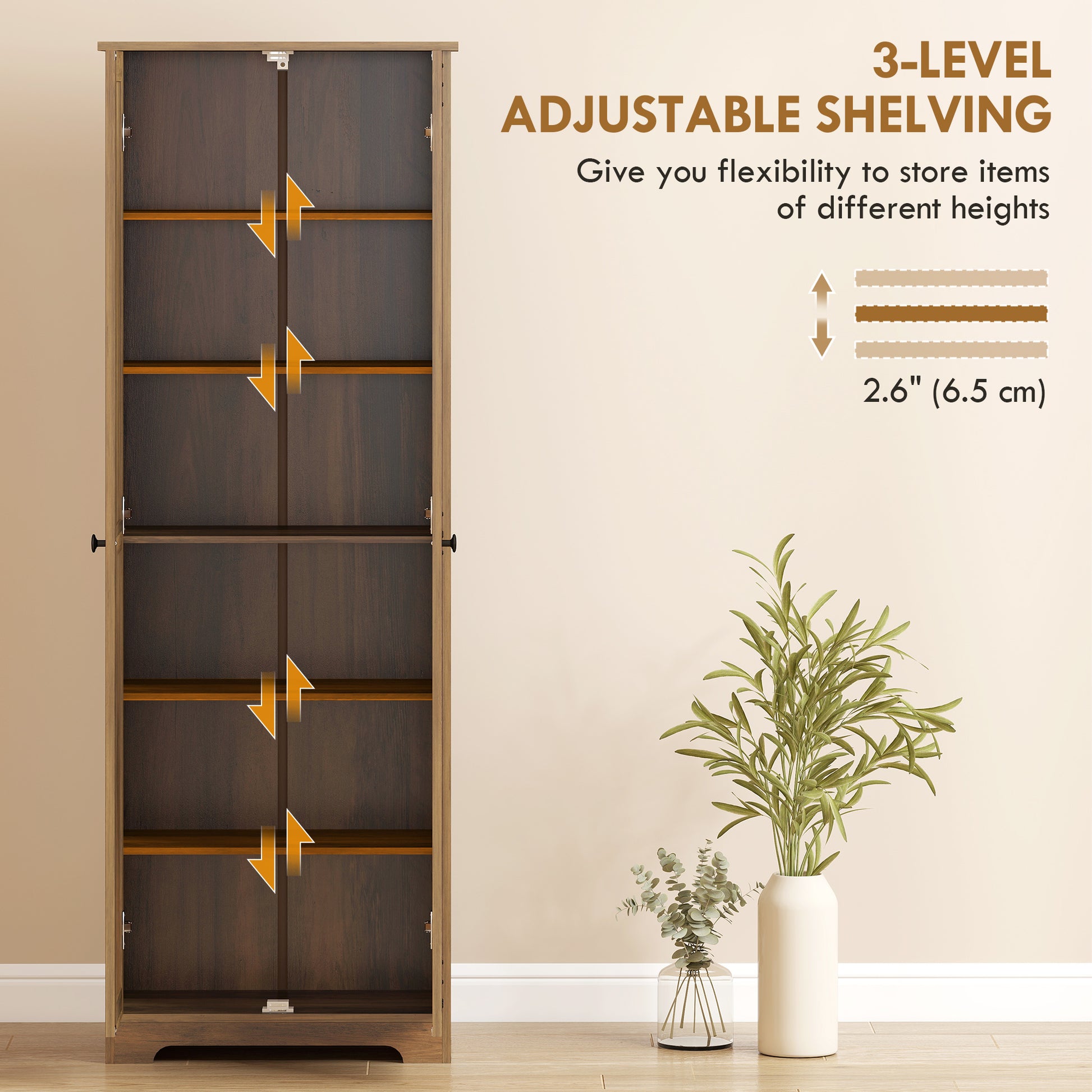 Farmhouse Pantry Cabinet 67" Brown 2-Door-DECOROLALA