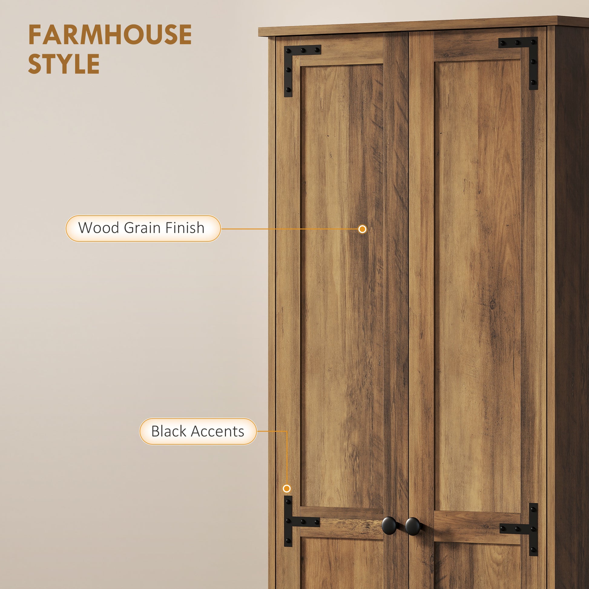 Farmhouse Pantry Cabinet 67" Brown 2-Door-DECOROLALA