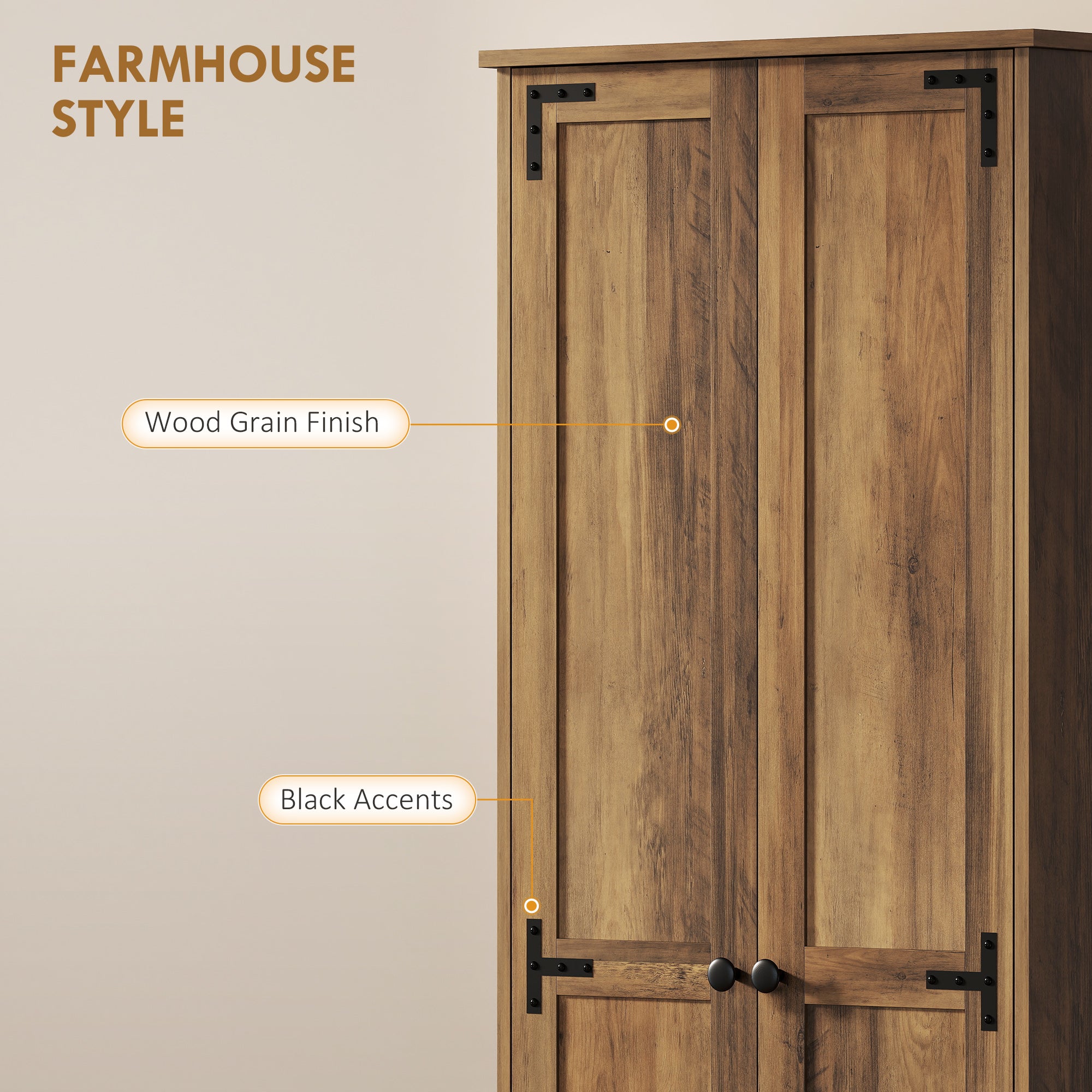 Farmhouse Pantry Cabinet 67" Brown 2-Door-DECOROLALA