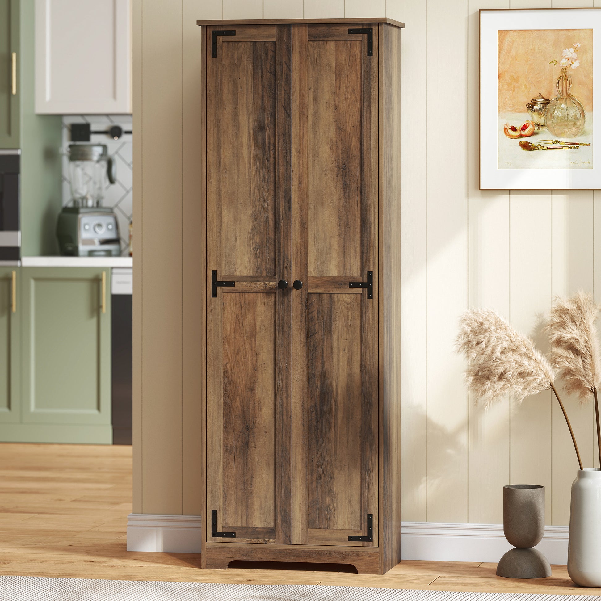 Farmhouse Pantry Cabinet 67" Brown 2-Door-DECOROLALA