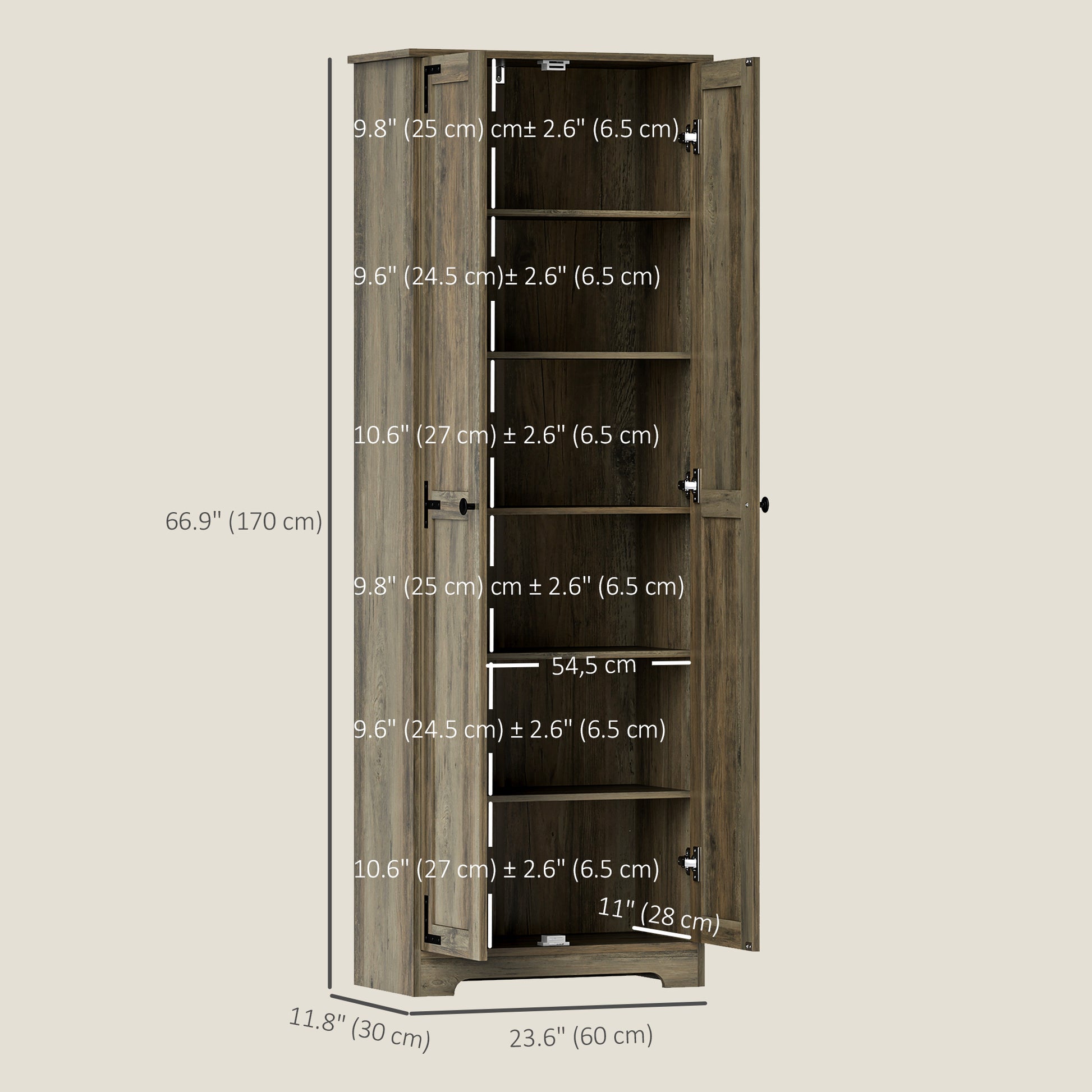 Farmhouse Pantry Cabinet 67" - Distressed Grey-DECOROLALA