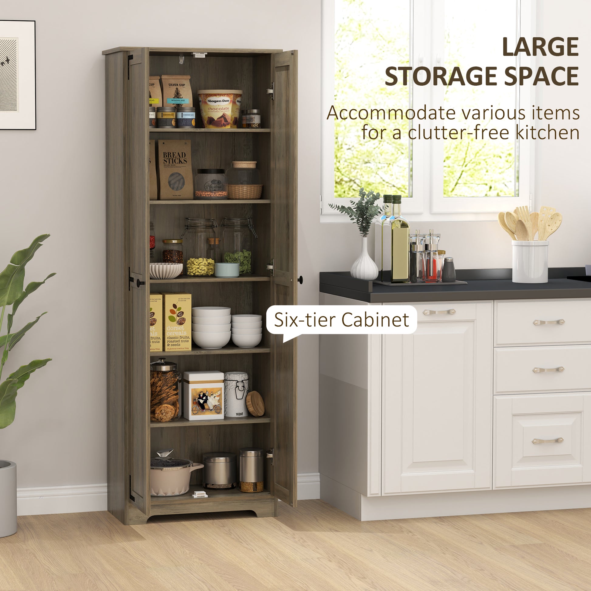 Farmhouse Pantry Cabinet 67" - Distressed Grey-DECOROLALA
