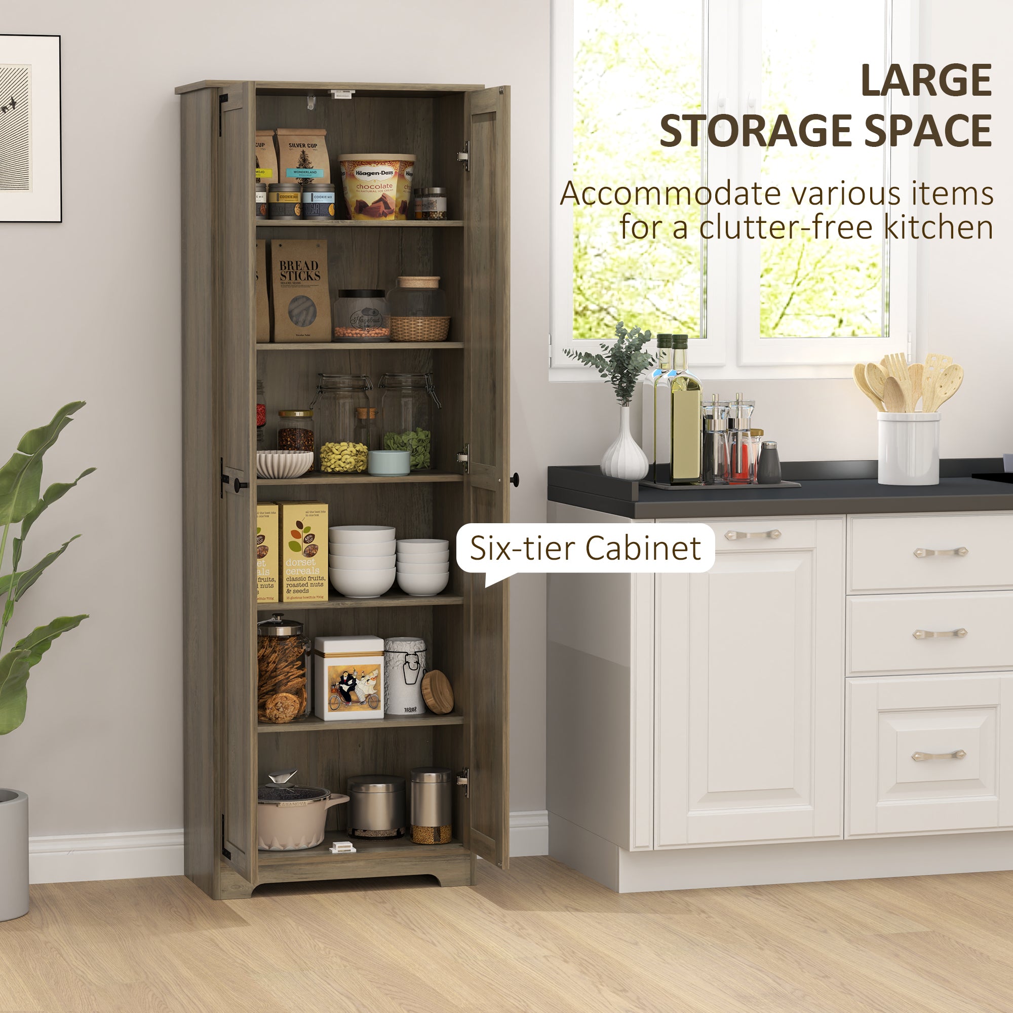 Farmhouse Pantry Cabinet 67" - Distressed Grey-DECOROLALA