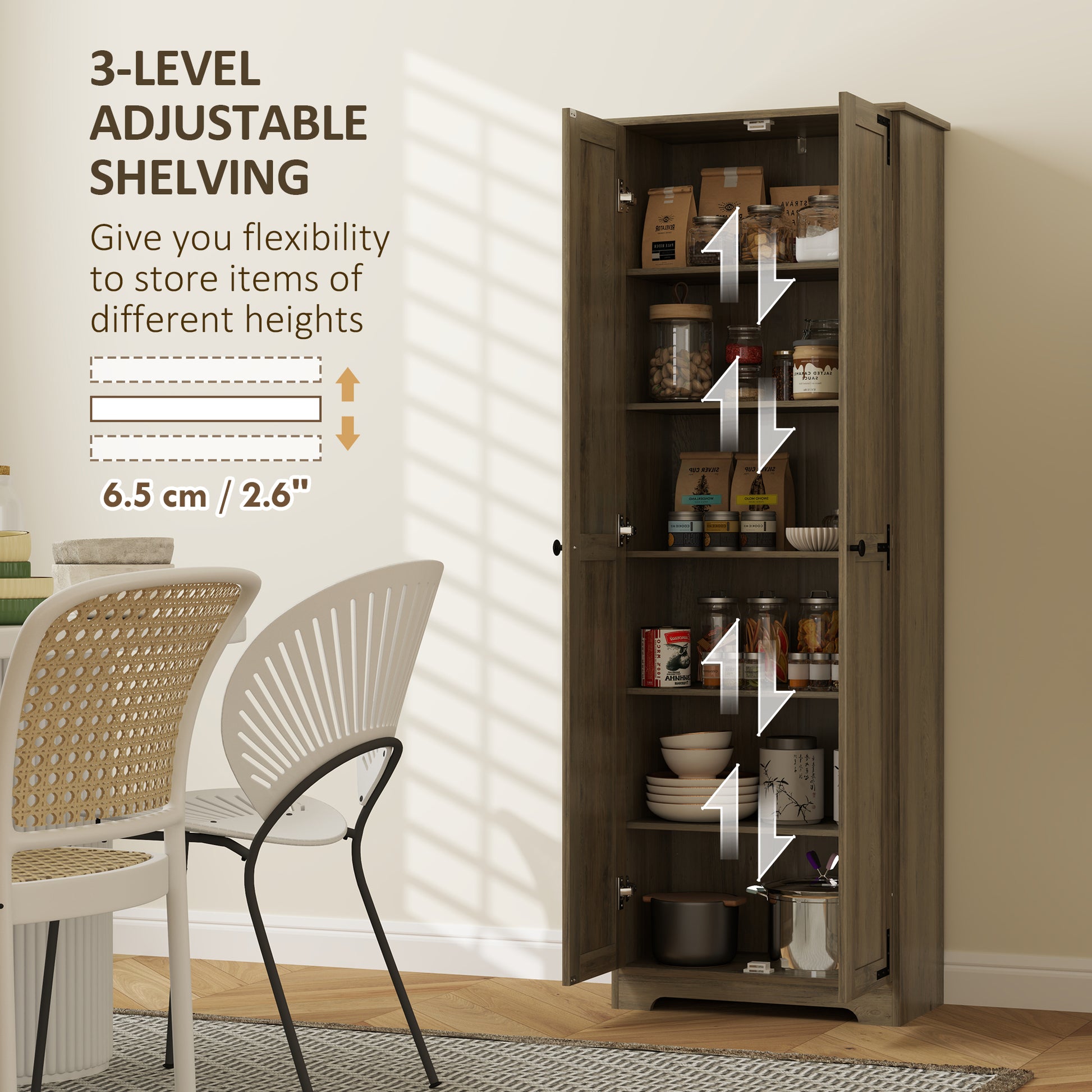 Farmhouse Pantry Cabinet 67" - Distressed Grey-DECOROLALA
