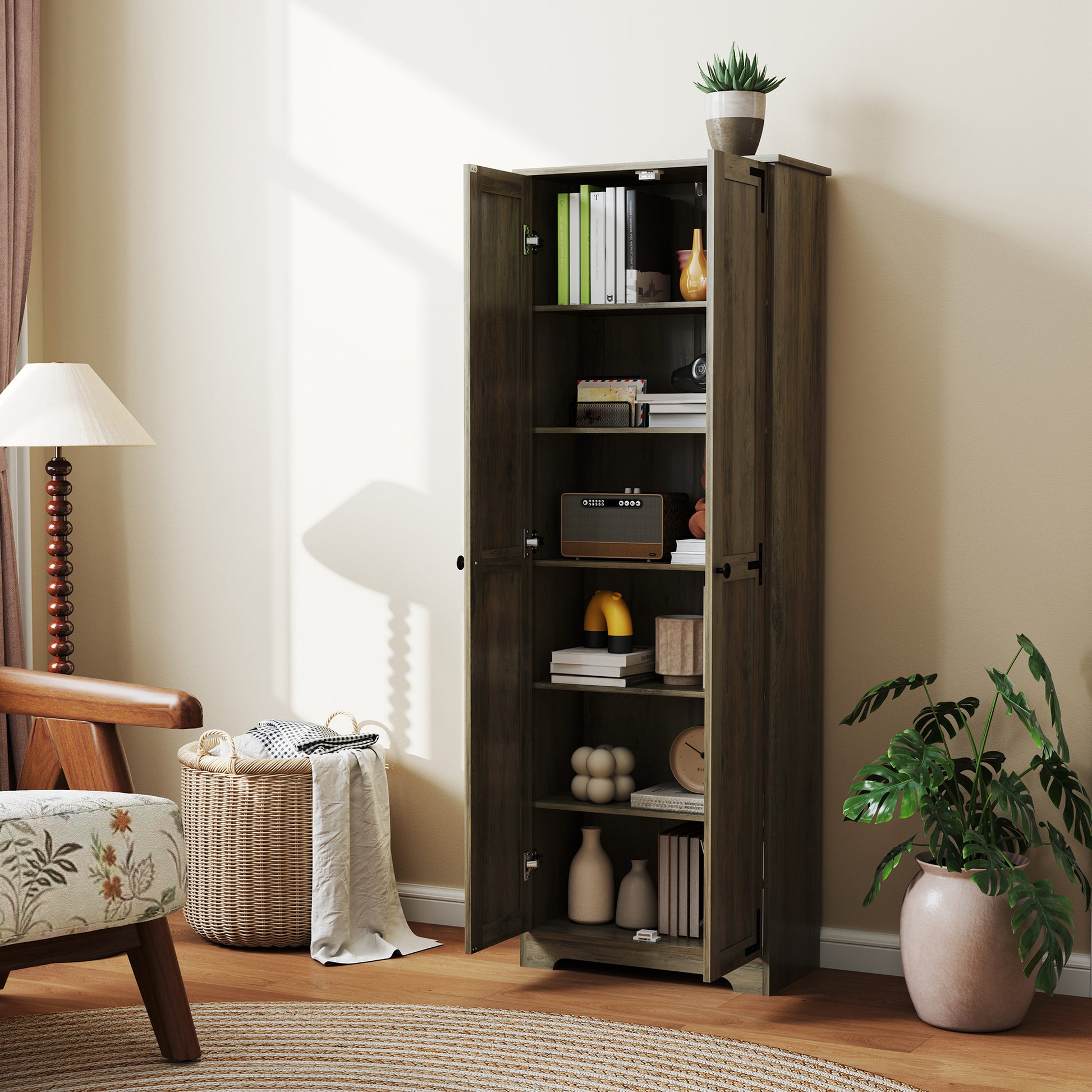 Farmhouse Pantry Cabinet 67" - Distressed Grey-DECOROLALA