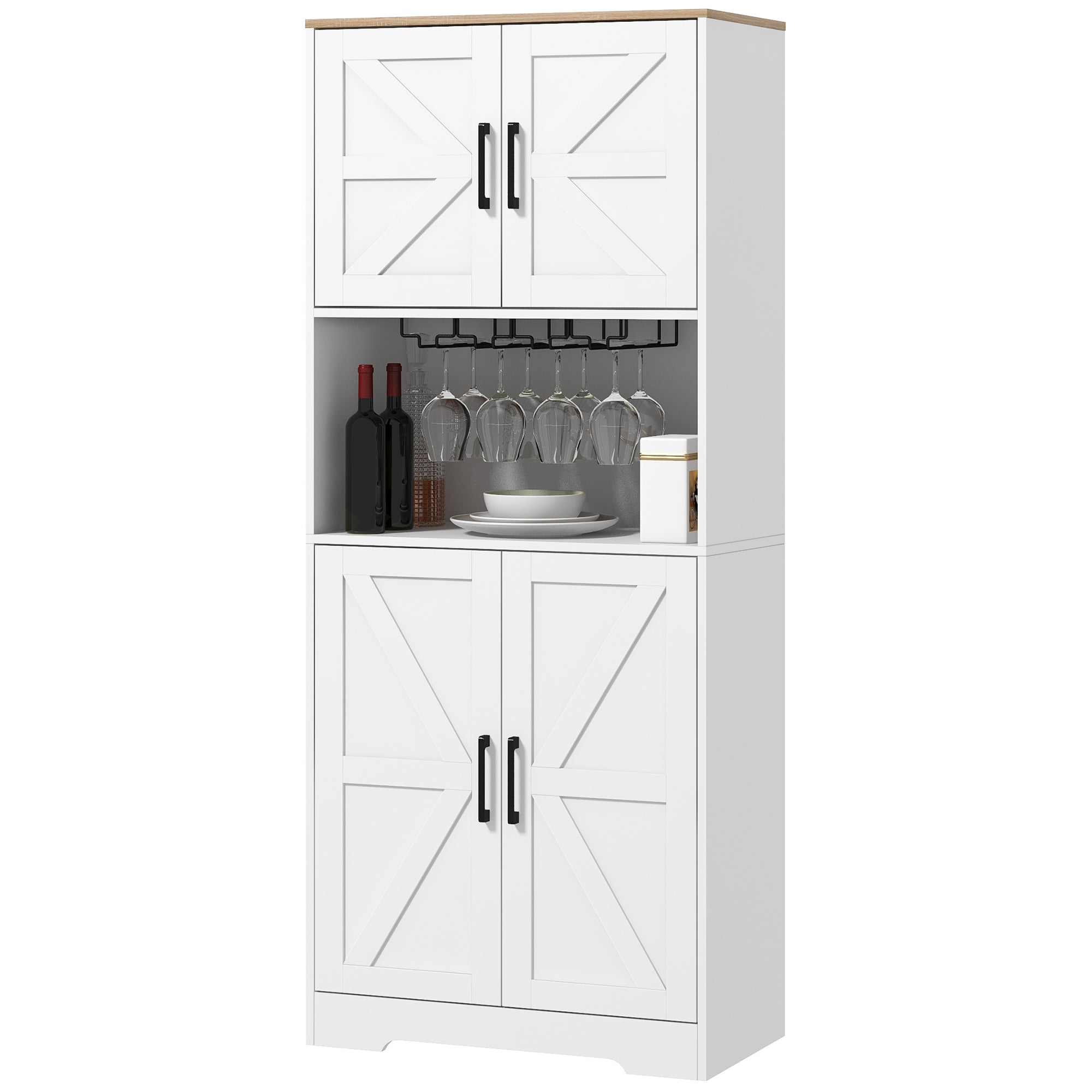 Farmhouse Pantry Cabinet, 68" White Hutch with Microwave Countertop-DECOROLALA