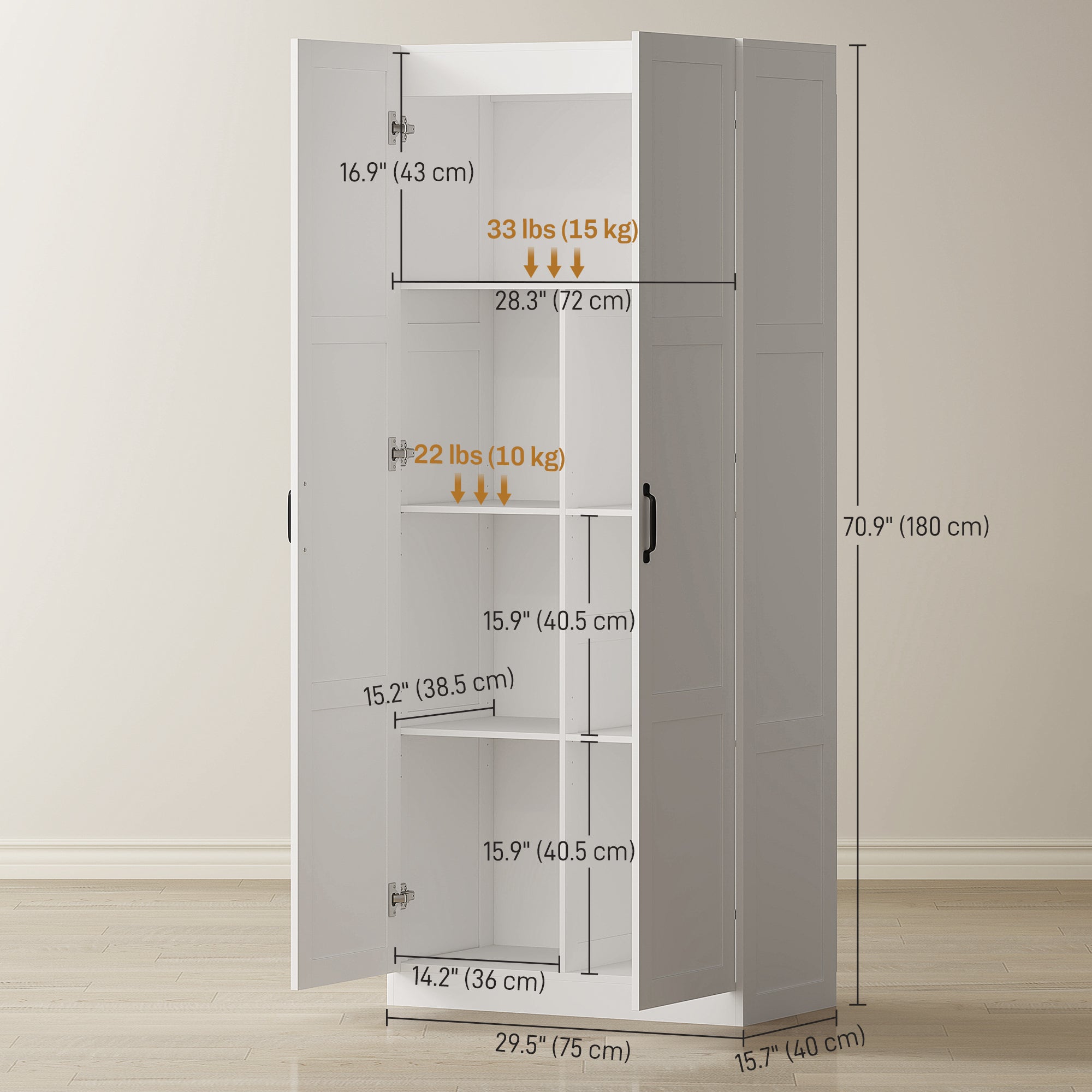 Farmhouse Pantry Cabinet 71" White Soft-Close-DECOROLALA