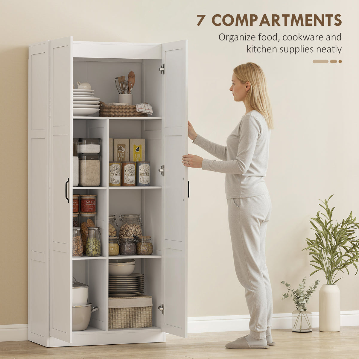 Farmhouse Pantry Cabinet 71" White Soft-Close-Pantry Cabinets-DECOROLALA