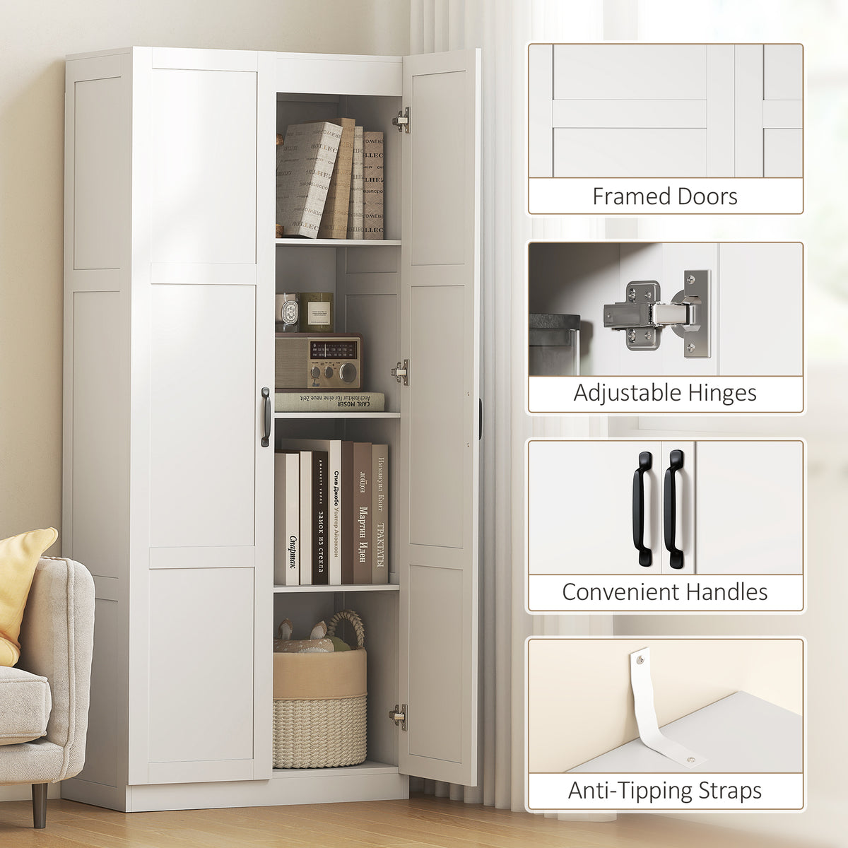Farmhouse Pantry Cabinet 71" White Soft-Close-Pantry Cabinets-DECOROLALA